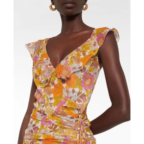 Veronica Beard Alannah Silk Floral Stone Multi Ruched Maxi Dress Size 8 - Picture 4 of 12